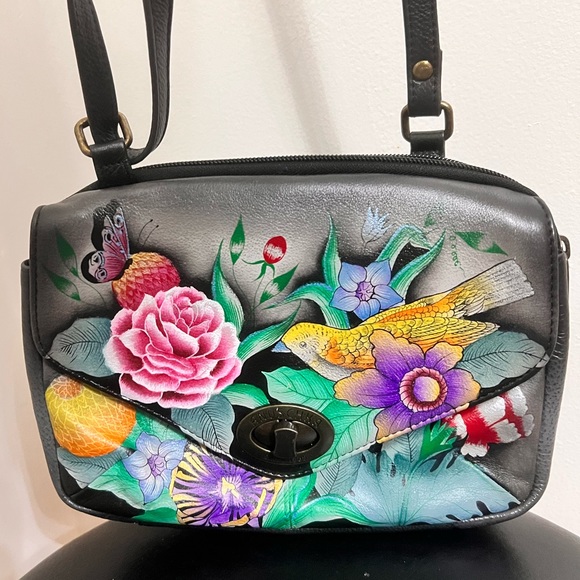Anuschka Bag Vintage hand painted Bouquet Birds Flowers crossbody - Picture 5 of 16